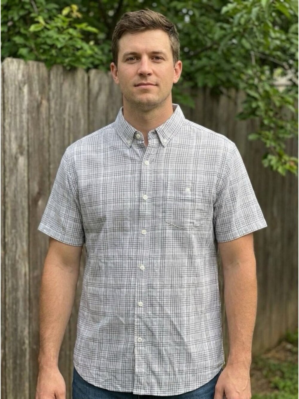 Weatherproof Vintage Men’s Short Sleeve Woven Shirt Gray Blue Size L